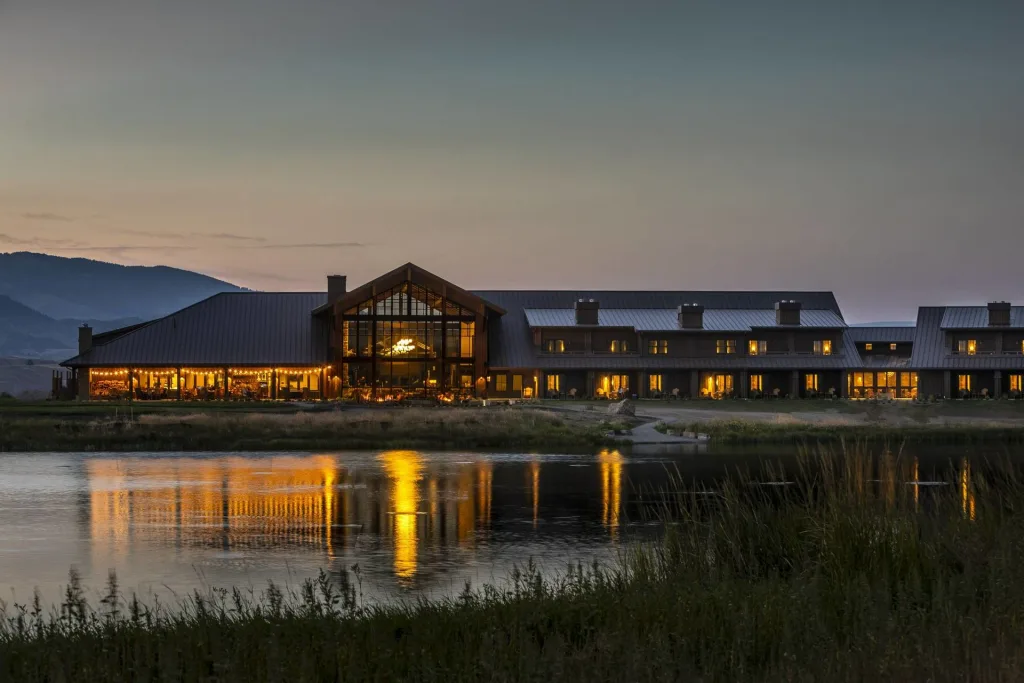 Sage-Lodge-Exterior Overlooking Pond at Dusk